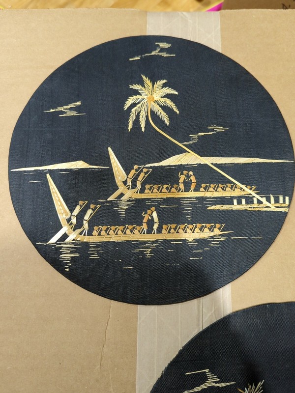 Straw Bamboo Hand-made Island Folk Art On Black Silk Fabric Wall Decor India (4) gallery
