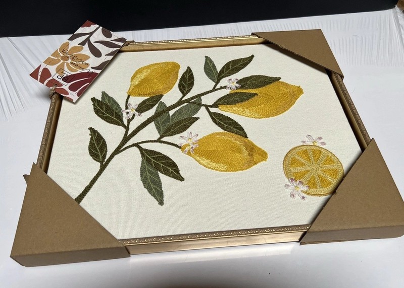 New BP Home Textile Embroidery LEMONS Wall Art Decor 15” X 12” gallery