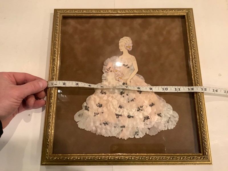 Antique/Vtg Framed Paper Doll Flower Seller Handmade Dressed w Lace And Ribbons gallery