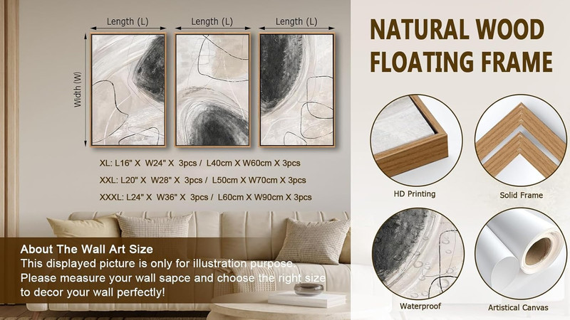 Neutral Wabi Sabi Wall Art Set of 3 - Modern Abstract Framed Prints 24x36 gallery