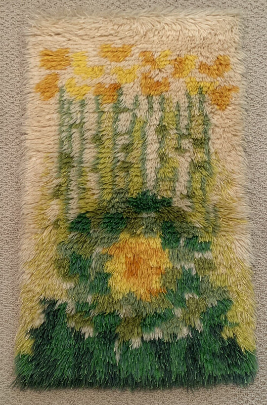 Vintage Denna Rya Sweden mini shag fiber wall hanging yarn art signed 27″ x 16″