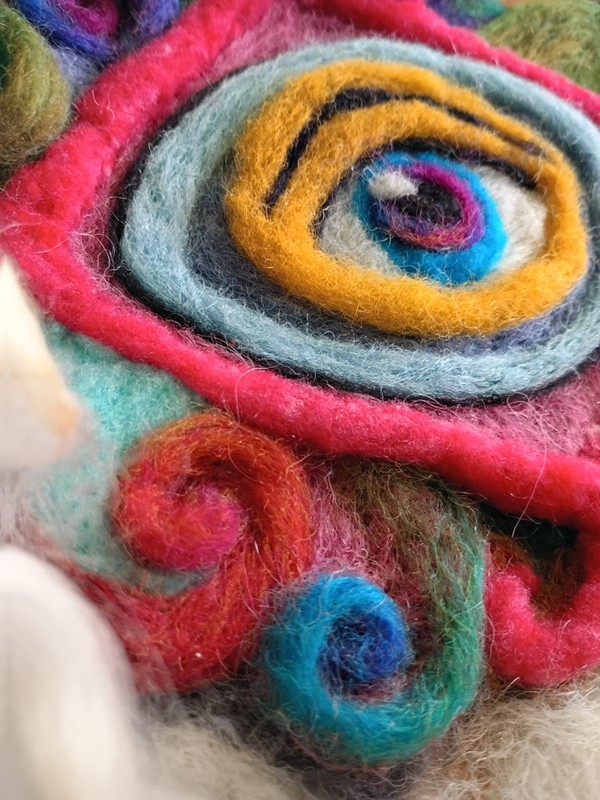 Evil Eye, Phychedelic Inspired, Wet And Needle Felted Art, Raw Alpaca Wool gallery