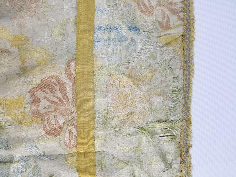 Antique French Silk Brocade Floral Panel with Metallic Lace 88x46cm gallery