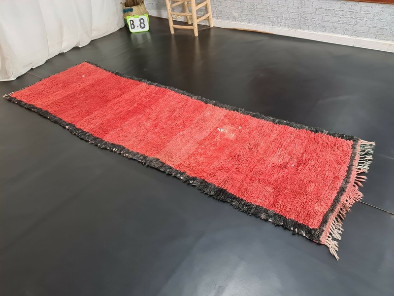 Handmade Moroccan Vintage Runner Rug 2'8"x9'2" Solid Berber Red Black Wool Rug gallery