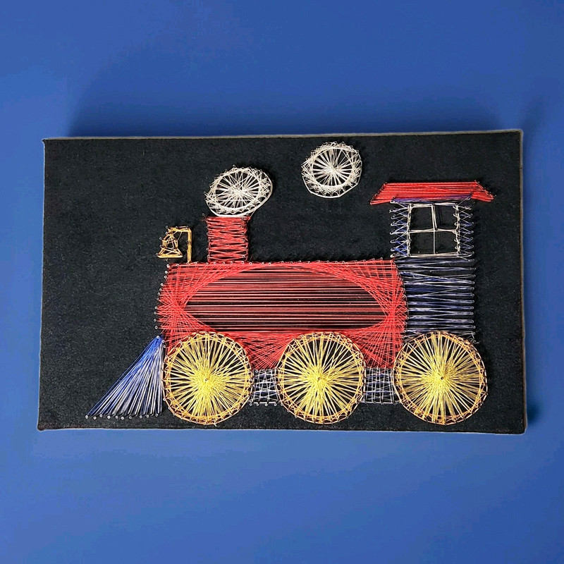 Vintage String Art Completed LOCOMOTIVE TRAIN Hazel’s Kaboodles 11×18″ Wall Art