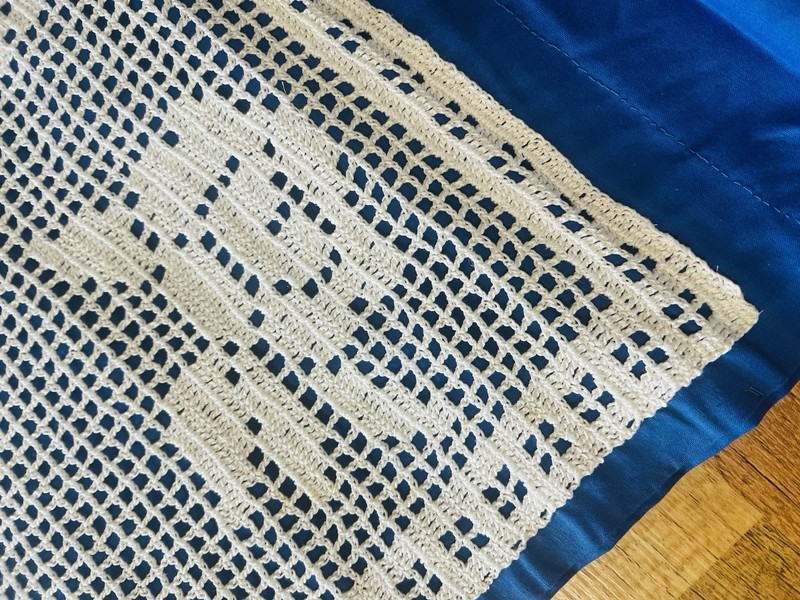 Crocheted Wall Art "The Lord's Prayer" Vintage Handmade Lace Blue Faith DECOR gallery