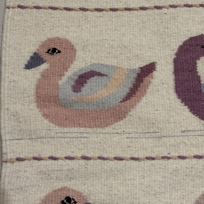 Vintage textile woven Duck design tapestry Peru Peruvian 20” X 24” MCM Rug gallery