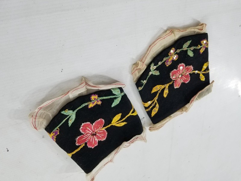 Antique Cantonese Folk Silk Hand Embroidered Wool Sleeve Cuffs 14x13cms gallery