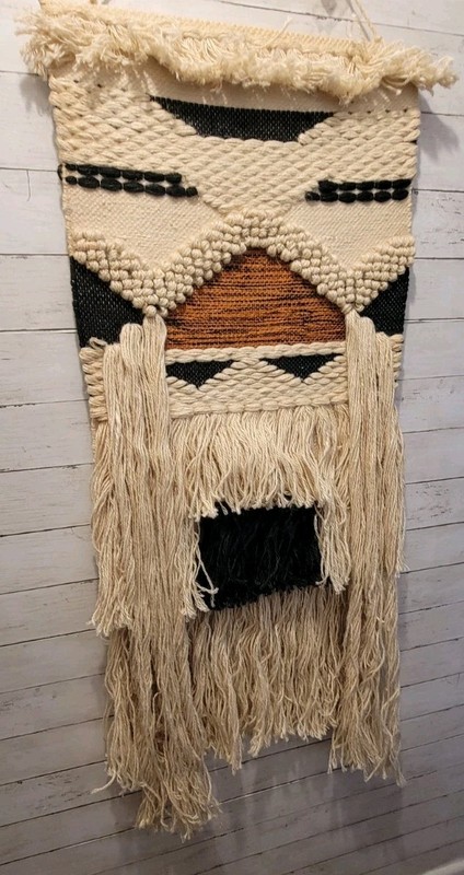 Large MCM Vintage Jute Banarasi Wallhanging Boho 19 X 41