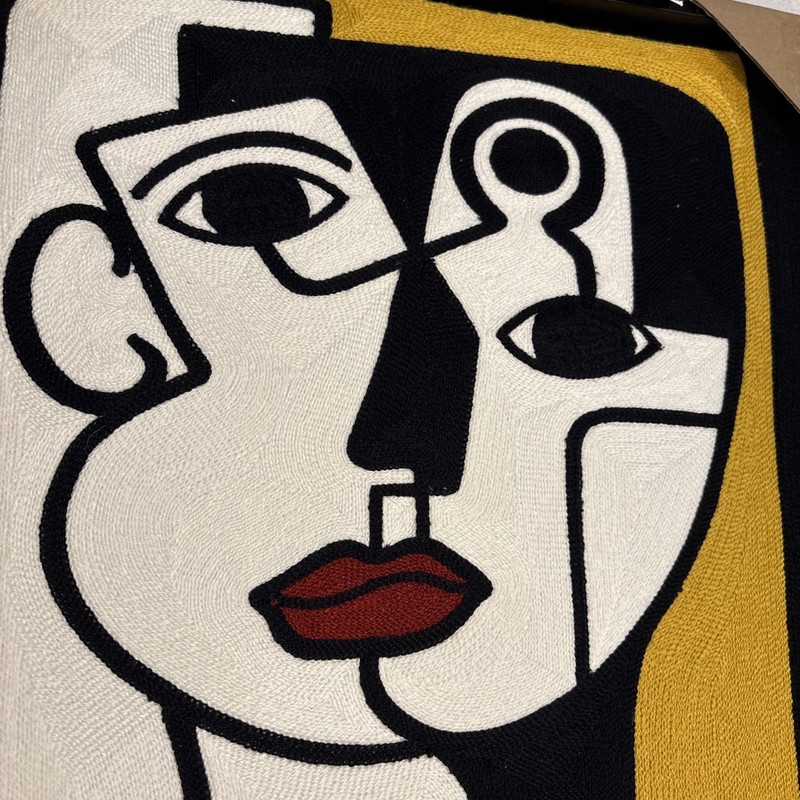 New BP Home Woven Embroidered Textile Wall Art Picasso Cubism Face Decor 17”x17” gallery