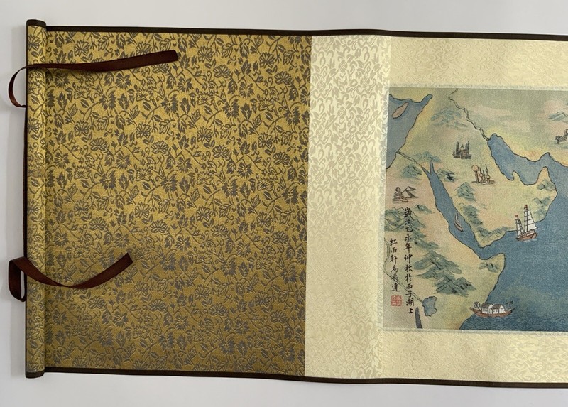 Chinese Large Long Silk Scroll Vintage Belt and Road Painting Scroll Box 71” gallery