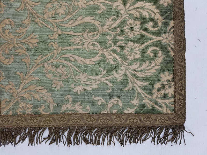 Antique French Silk Brocade Floral Panel with Metallic Lace 88x41cm gallery