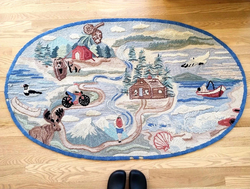 Vintage Primitive Hand Hooked Rug CANADA? 35″ x 60″
