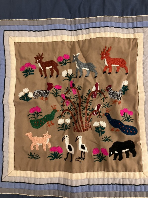 Hmong Pillow Case Storycloth Panels - 15” Sq. Animals & Birds Bright Colors gallery