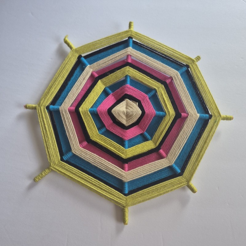 ​Set of 2 Handmade Yarn Mandalas 11" Ojo de Dios Wall Decor Colorful Boho Woven gallery
