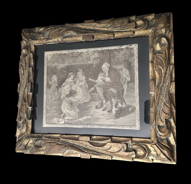 2 VTG Woven Silk Pictures Art Work Neyret Freres Grandparents Garden Framed READ gallery