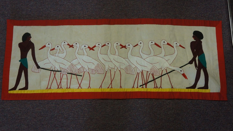 40 X 15 SEWN/STITCHED CLOTH 2 EGYPTIAN MEN W CRANES