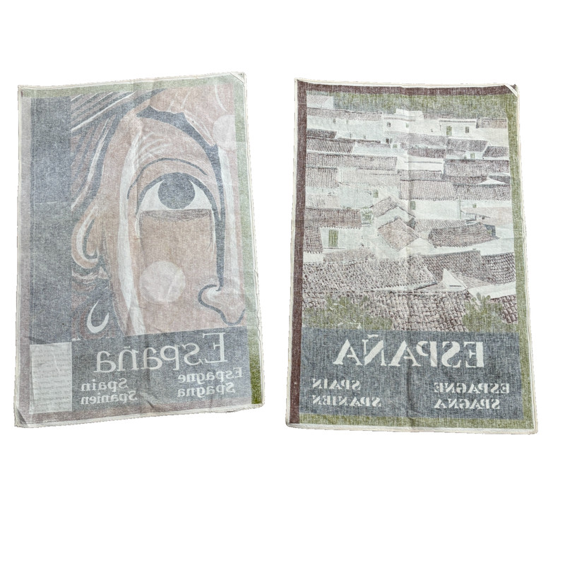 VTG Espana Fabric Wall Hanging Pair Face & Buildings 19x20 in each Travel Art gallery