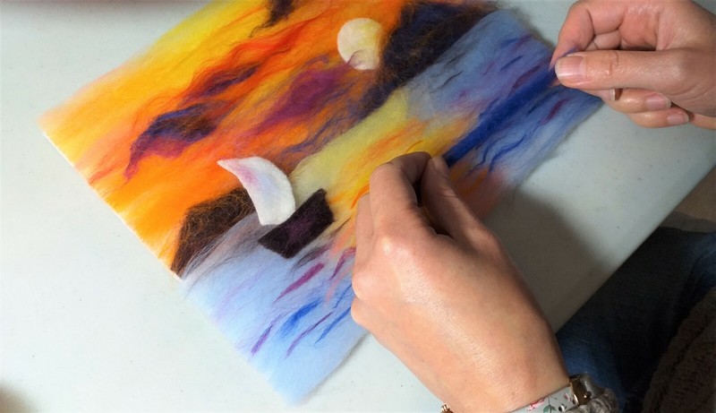 'Sunset' Wool Fibre Painting Felting Picture Original Artwork by Raya Brown gallery