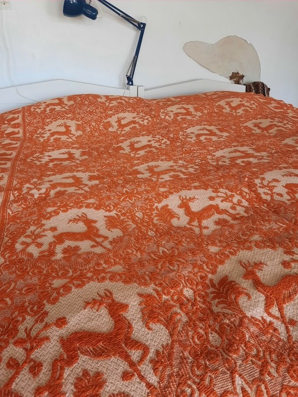 Antique cotton and sheep wool blanket, Hand Woven from Greek Island of Evia.