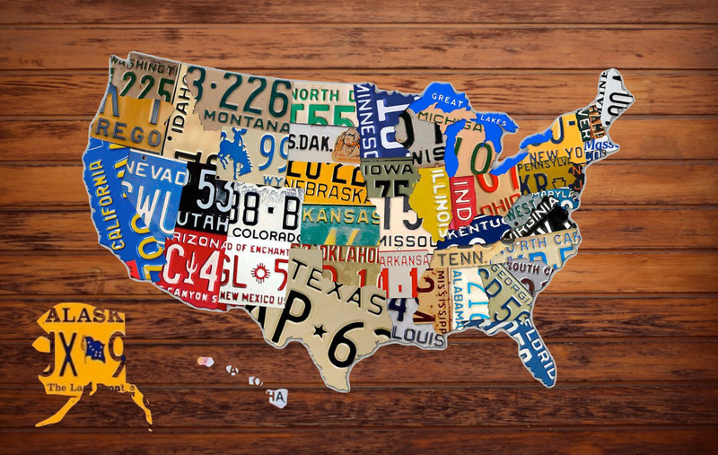 LICENSE PLATE MAP OF THE US – POSTER HUGE 3×5 ft Banner Flag Tapestry NEW