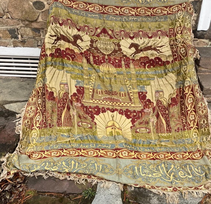 Vtg Taj Mahal Piano Scarf Shawl Floral Brocade Fringe Tablecloth Large WW II