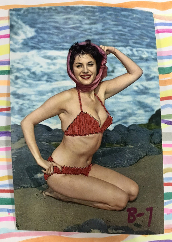 Vintage ROMARLI ZARAGOZA SILK EMBROIDERED BIKINI MODEL Postcard made in SPAIN 05