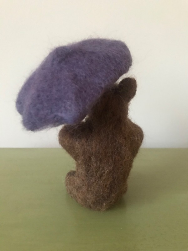 Needle Felted Brown Bear with Umbrella Sculpture - Handmade OOAK - 14cm tall gallery