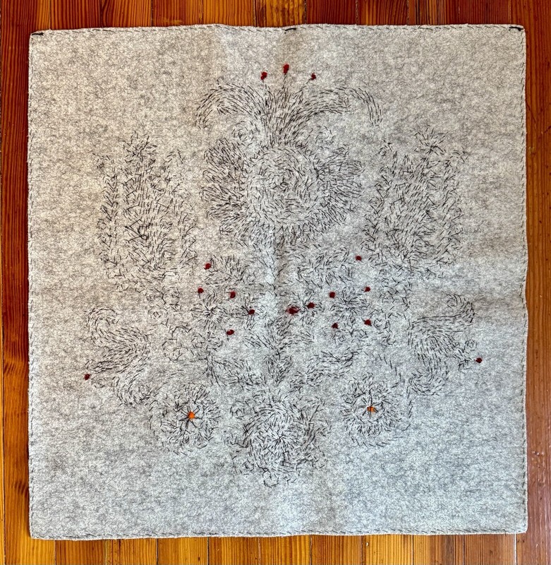 Vintage Fiber/textile Art Hand stitched Wool Wall hanging Scandinavian MCM Rare gallery