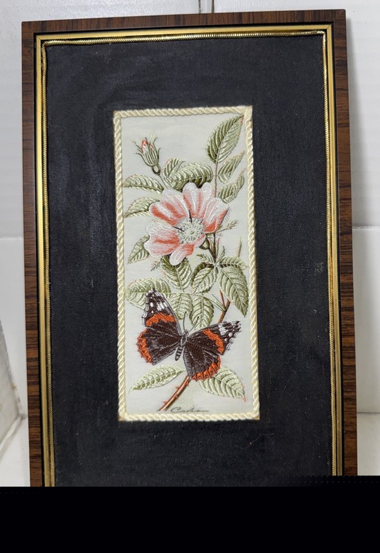 Cash’s of Coventry Silk Woven Picture – Red Admiral And Downy Rose ￼