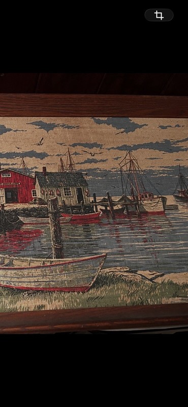 Vintage Kay Dee Linen Framed Picture Richard Batchelder "Harbor" 33 X 18 gallery