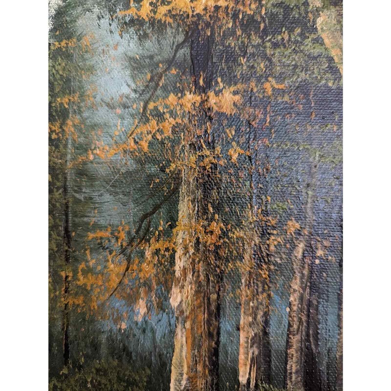 Vintage Painting Fall Mountain River Scene with Wooden Frame gallery
