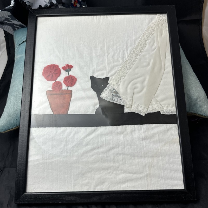 Art Deco, Linen, Cat Flowers Minimalist Vintage Layers