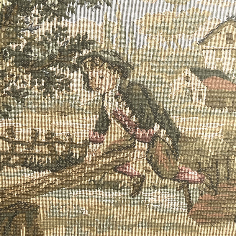 Vtg French Style Art Tapestry Framed Wall Hanging Countryside Boy & Girl Playing gallery