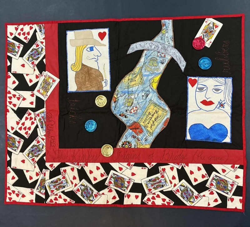 Artist PAT SHAW Signed Textile Quilted 3D Table Cover Card Table Cloth Bridge gallery
