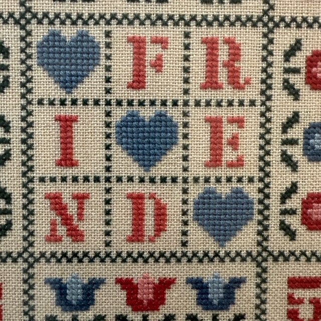 VTG Framed Needlepoint Cross Stitch Friend 1985 floral Design Rustic Handmade gallery