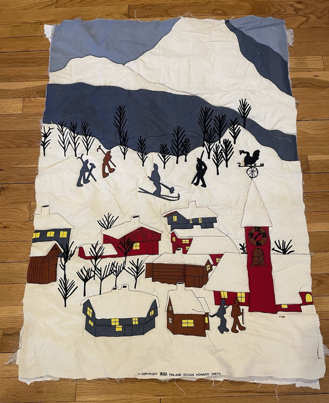 Int'l Printworks Fabric Wallhanging SKI VILLAGE QUILTED Retro Mid Century Deco
