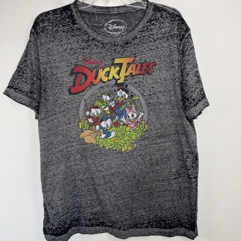 Vintage Disney Duck Tails Graphic Tshirt Sheer Size L Grey/Black Short Sleeve