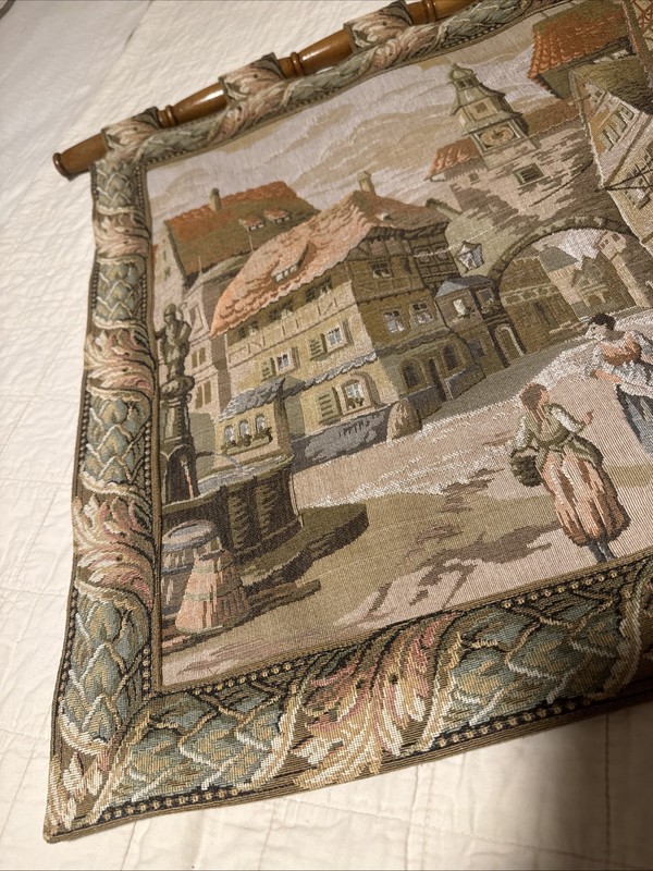 Vtg Original Wirtz Gobelin Wall Tapestry Art Dusseldorf Germany 22" x 21" gallery