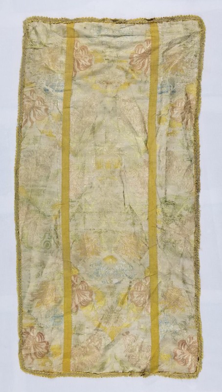 Antique French Silk Brocade Floral Panel with Metallic Lace 88x46cm