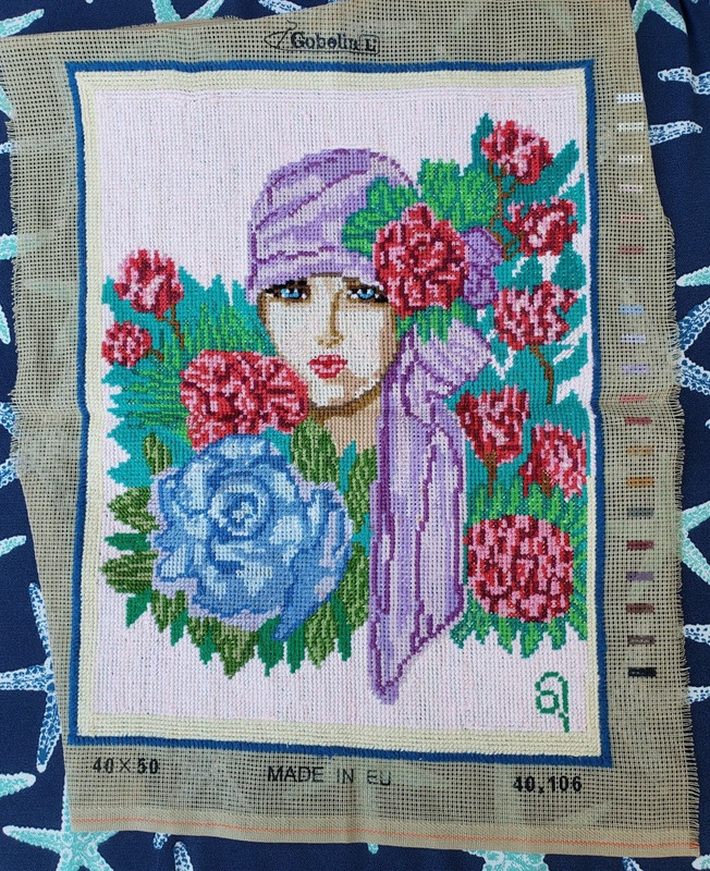 VINTAGE EUROPEAN HAND MADE EMBROIDERY LADY WITH FLOWERS (UKRAINIAN HANGER)