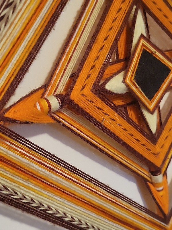 Vintage “God’s Eye” Large 70’s Woven Wall Hanging BOHO Mid Century 24" gallery
