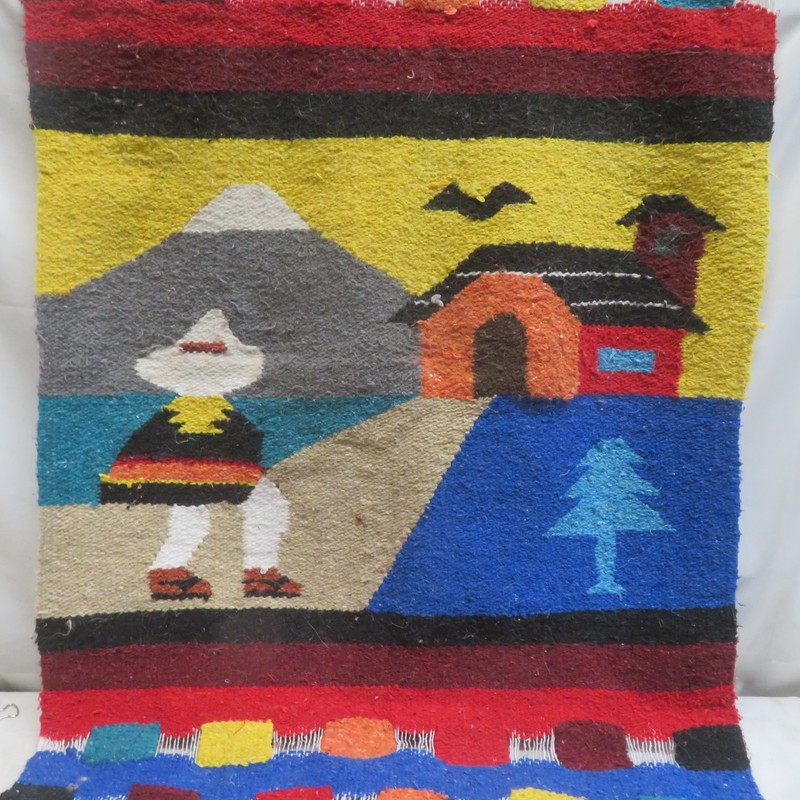 Vtg Mexican Zapotec Wool Kilim Rug Tapestry Pictorial Southwest Pueblo Folk Art gallery