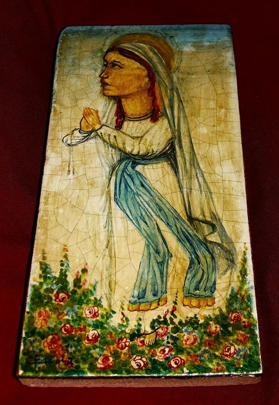 Mary Magdalene Walked in Roses with Jesus Christ Hand Painting Ceramic Tile Slab