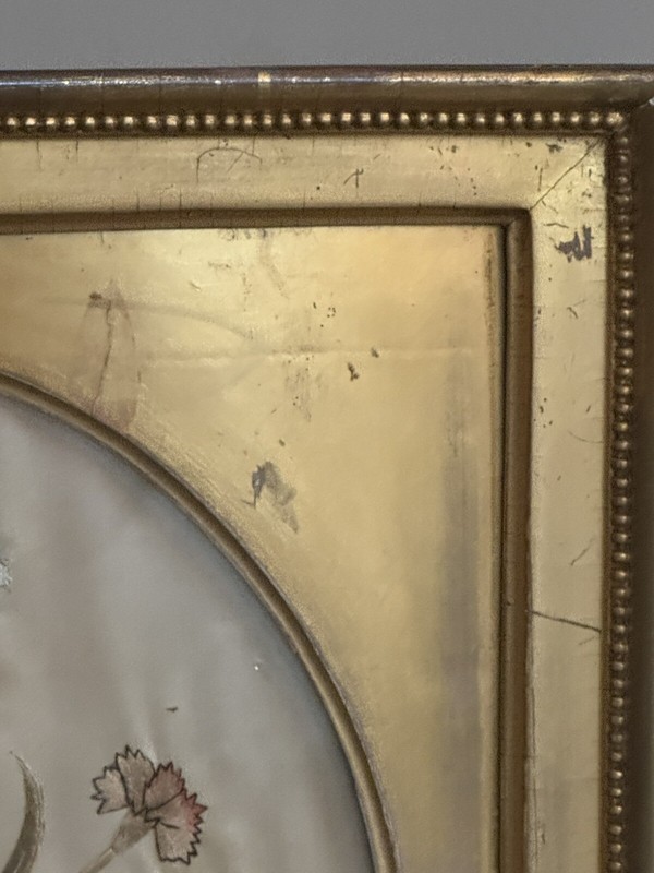 Antique Circa 1800 Silk Floral Embroidery in Water Gilt Frame gallery