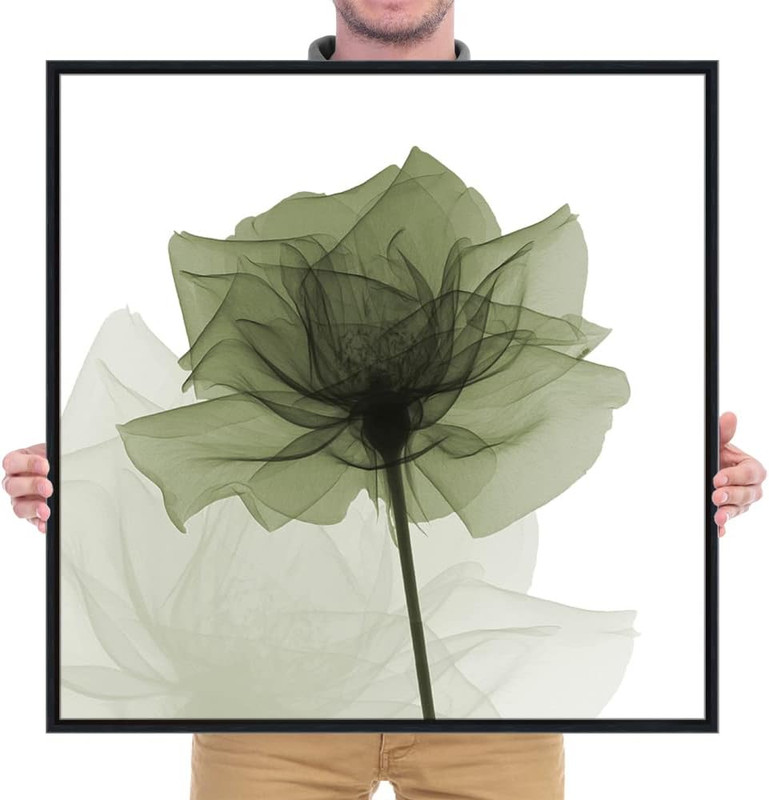 Large Green Floral Canvas Art with Black Frame - Ready to Hang Decor gallery