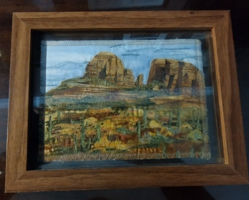 Framed Quilted Embroidered Desert Picture