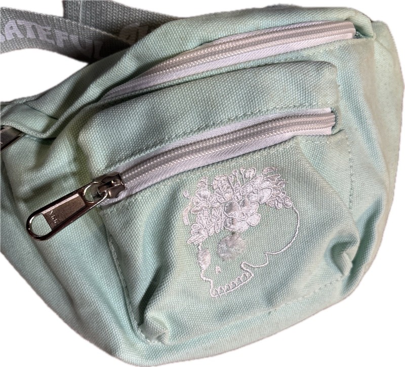 Grateful Dead ALWAYS GRATEFUL Sage Green Blue Canvas Fanny Pack Adjustable EUC