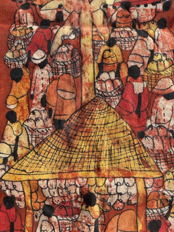 Signed Vintage Batik S. Kiggundu African Market Ladies Multi Color Unframed