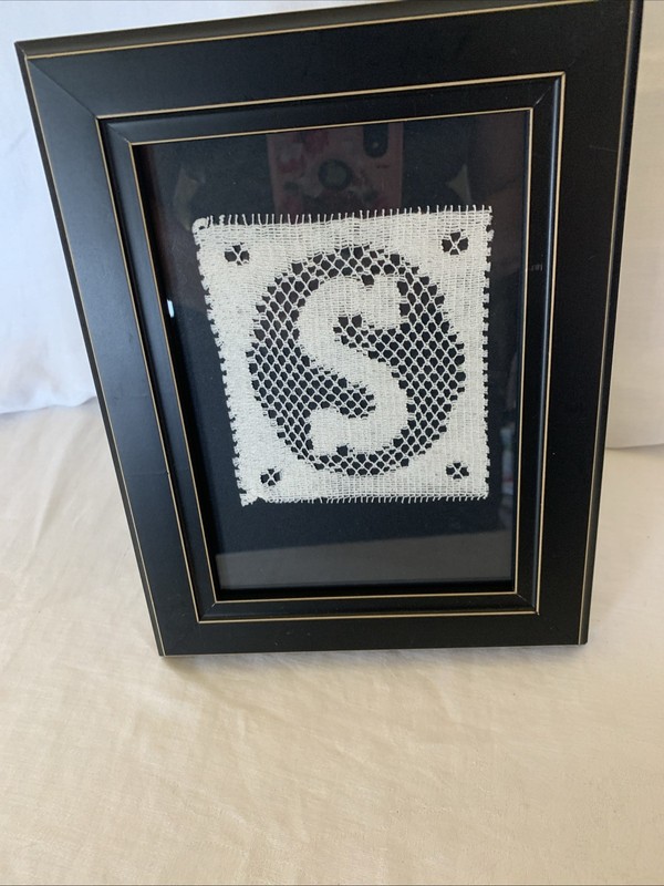 Vintage Lace “S” Monogram Initial Black Frame for gallery wall office